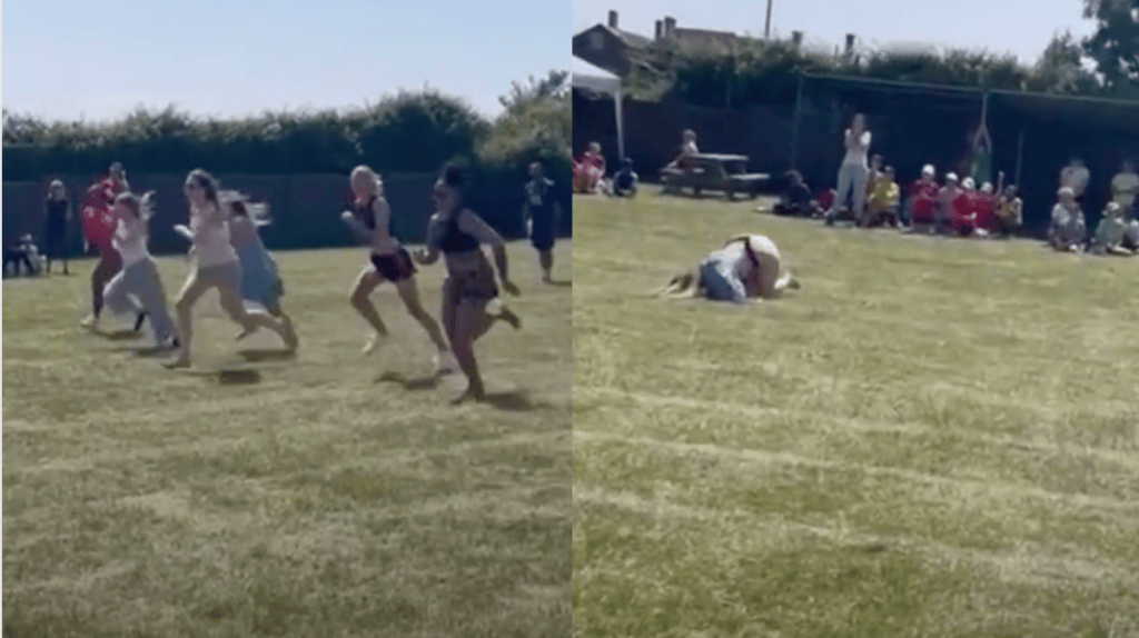Kid Mooned Mom who Face Planted and Accidentally Mooned During Kids Sports Day ...